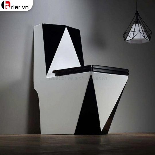 Bồn Cầu Một Khối Kim Cương Men Sứ Trắng Đen Forler