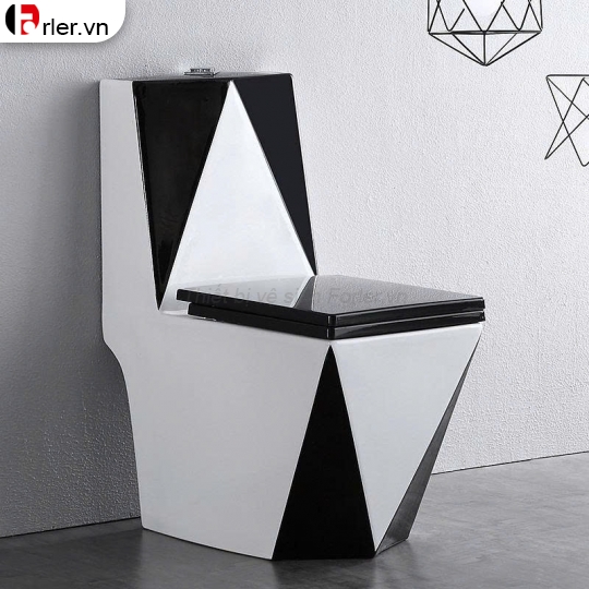 Bồn Cầu Một Khối Kim Cương Men Sứ Trắng Đen Forler