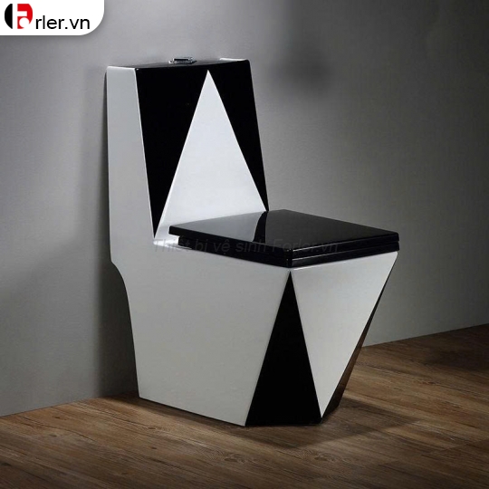 Bồn Cầu Một Khối Kim Cương Men Sứ Trắng Đen Forler