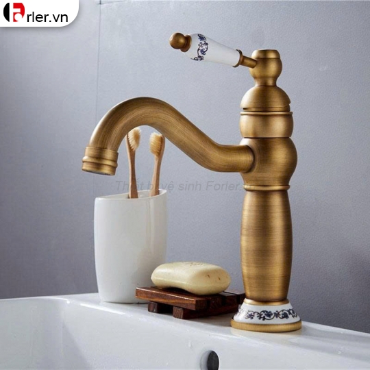 Vòi Lavabo Nóng Lạnh Vàng Đồng Họa Tiết Hoa Dương Bàn (FL-VLVB56) Forler