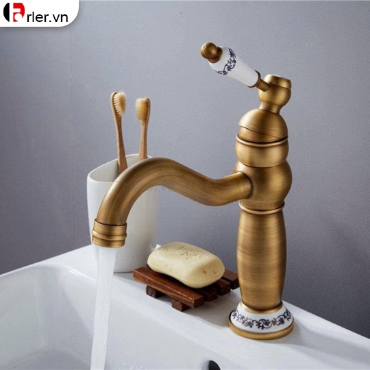 Vòi Lavabo Nóng Lạnh Vàng Đồng Họa Tiết Hoa Dương Bàn (FL-VLVB56) Forler