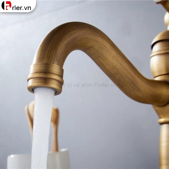 Vòi Lavabo Nóng Lạnh Vàng Đồng Họa Tiết Hoa Dương Bàn (FL-VLVB56) Forler