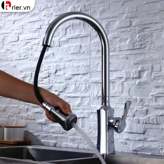 Vòi Rửa Chén Rút Dây Đồng Thau Mạ Crome (VRC38) FORLER