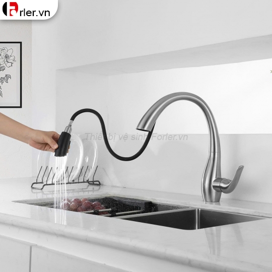 Vòi Rửa Chén Nóng Lạnh, Dây Kéo Inox SUS 304 (VRC43) Forler