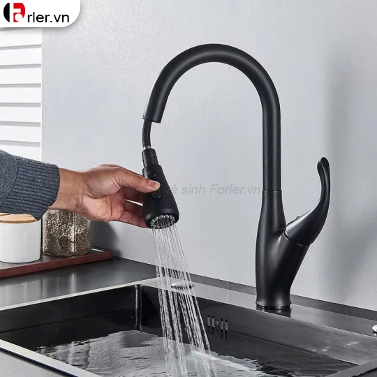 Vòi Rửa Chén Bát Nóng Lạnh Dây Rút Nano Sơn Tĩnh Điện (VRC46) Forler