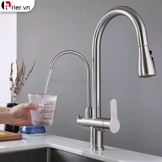 Vòi Rửa Chén Nóng Lạnh Dây Rút Inox Mờ (VRC53) Forler