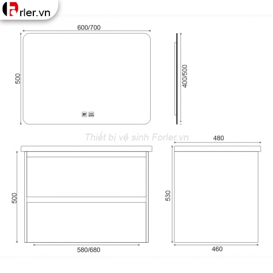 Bộ Tủ Lavabo Gương Đèn Led Nhựa PVC Forler 