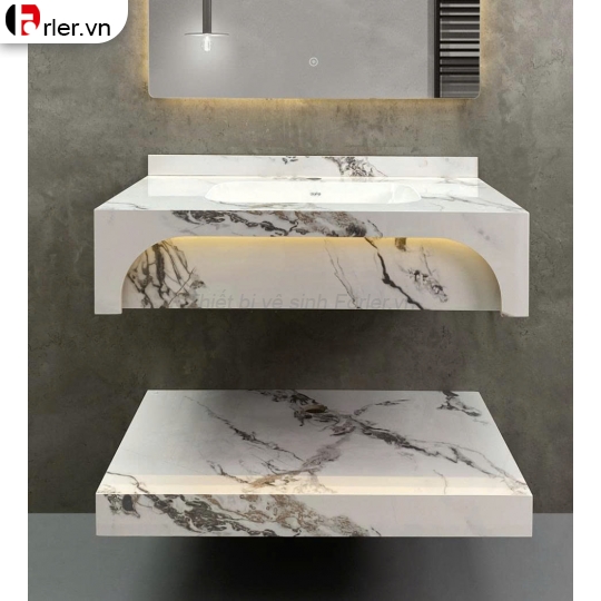 Bàn Đá 2 Tầng Lavabo Và Gương Vân Đá (TLVB29) Forler