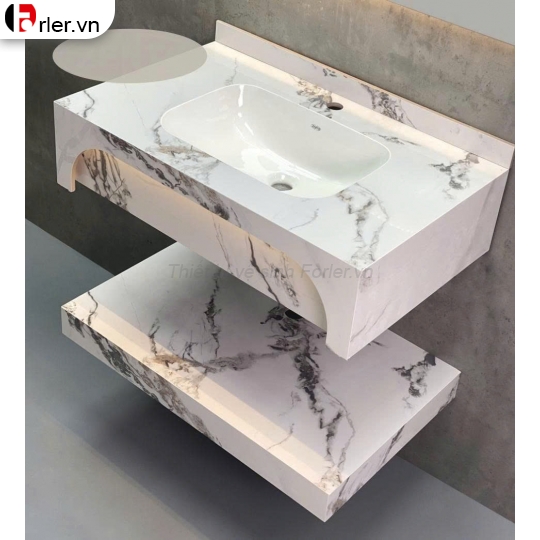 Bàn Đá 2 Tầng Lavabo Và Gương Vân Đá (TLVB29) Forler