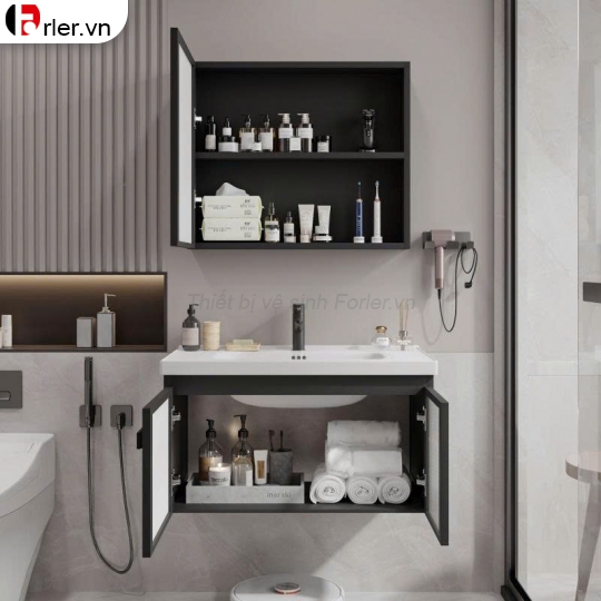 Bộ Tủ Nhôm Trắng Xám Chậu Lavabo Và Tủ Gương Forler