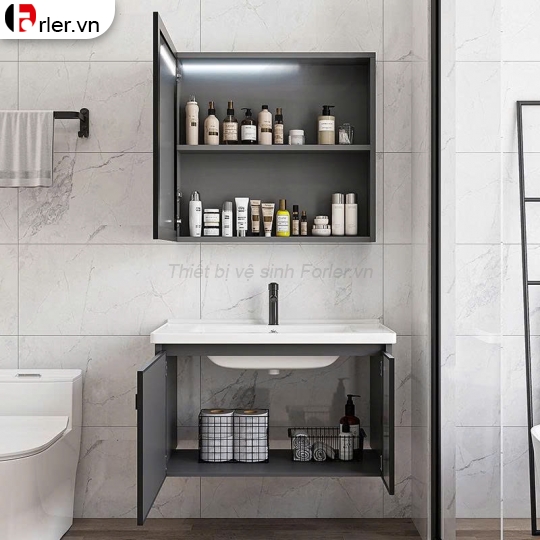 Bộ Tủ Nhôm Hợp Kim Full Xám Chậu Lavabo Và Gương Tủ Forler