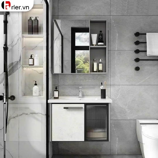 Bộ Tủ Nhôm Trắng Xám Chậu Lavabo Và Tủ Gương Forler