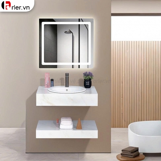 Bàn Đá 2 Tầng Treo Tường Lavabo Dương Vành & Gương Led Forler