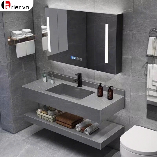 Bàn Đá 2 Tầng Lavabo Âm & Tủ Gương Led Sấy Forler
