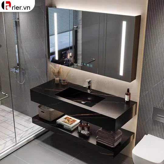 Bàn Đá 2 Tầng Lavabo Âm & Tủ Gương Led Sấy Forler