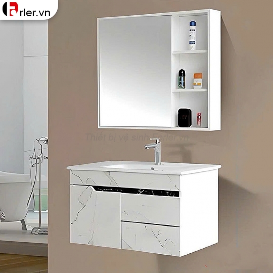 Bộ Tủ Nhựa PVC Cao Cấp Vân Đá Đen & Tủ Gương Thường Forler