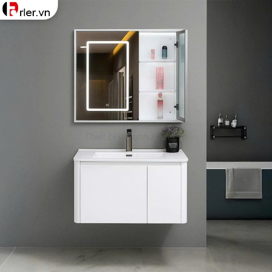 Bộ Tủ Nhựa PVC Cao Cấp Trắng & Tủ Gương Led Forler
