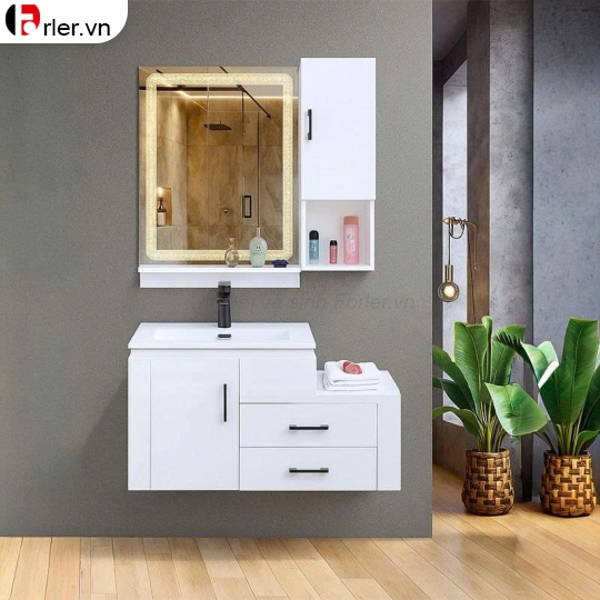 Bộ Tủ Nhựa PVC Cao Cấp Trắng & Gương Led Forler