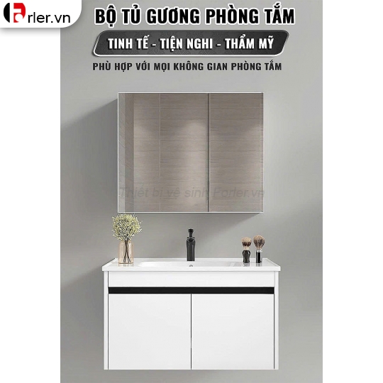 Bộ Tủ Nhựa PVC Cao Cấp Trắng Viền Đen & Tủ Gương Thường Forler