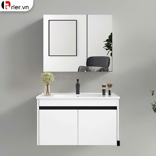 Bộ Tủ Nhựa PVC Cao Cấp Trắng Viền Đen & Tủ Gương Thường Forler