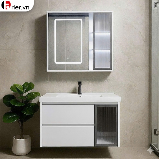 Bộ Tủ Nhựa Trắng PVC Cao Cấp & Tủ Gương Led Forler