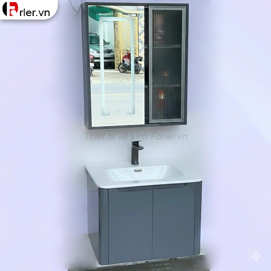 Bộ Tủ Nhựa Xám Cao Cấp & Tủ Led Gương Forler
